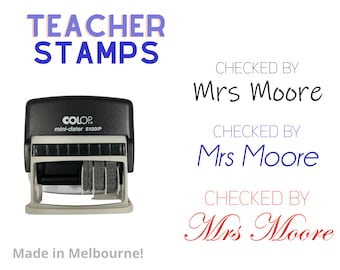 AUSTRALIAN MADE - Custom Teacher Name and Date Stamp, Personalised name and date teacher stamp, checked by date stamp