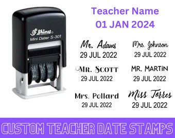 Teacher Date Stamp, Personalised Name and Date Stamp, Custom Teacher Stamp with two lines of text