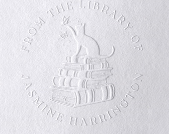 Custom Cat Library Embosser: Personalized Book Stamp, Book Lover Gift