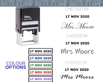 Teacher Date Stamp, Personalised Name and Date Stamp, Custom Teacher Stamp with two lines of text