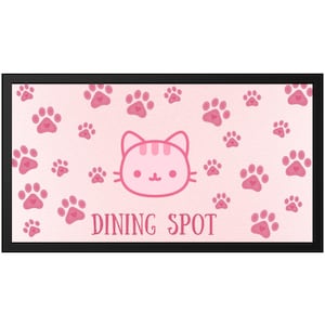 Pet Bowl Mat Cat Pink Dining Spot Feeding Mat  |  Pet Placemat | Non-Slip Cat Bowl Mat | Cute Indoor Food Mat | Cat Gift