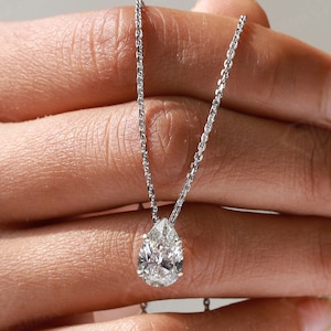 Custom 14K Gold Lab Diamond Pear Necklace, IGI/GIA Certified Pear, Solitaire Pendant, Teardrop Necklace, Pear Handmade Necklace,Fine Jewelry