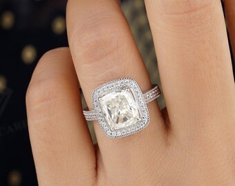 3CT Cushion Diamond Ring, Cushion Halo Ring, Cushion Cut Ring, Lab Grown Diamond Halo Ring, Lab Diamond Halo Engagement Ring, Milgrain Ring