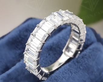 Emerald Cut Lab Grown Diamond Band, Solid White Gold 3/4 Eternity Band, Diamond Eternity Matching Band, Wide Stacking Band, Handmade Ring