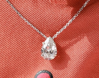 Pear Diamond Necklace, Teardrop Solitaire Diamond Necklace, 18K White Gold Lab Grown Diamond Necklace IGI Certified Diamond Necklace For Her