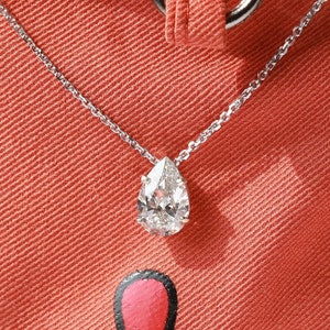 Pear Diamond Necklace, Teardrop Solitaire Diamond Necklace, 18K White Gold Lab Grown Diamond Necklace IGI Certified Diamond Necklace For Her