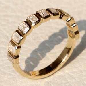 Custom Emerald Cut Lab Grown Diamond Half Eternity Band, 14K Yellow Gold Stackable Diamond Band, Matching Band, Anniversary Band For Wife