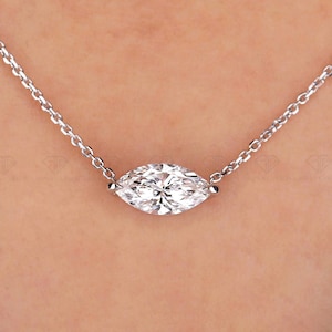 1CT EF/VS Lab Diamond Marquise Solitaire Necklace, 14K Solid Gold Pendant, Custom Dainty Pendants, IGI Certified Fine Jewelry, Birthday Gift