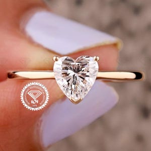 Heart Cut IGI Certified 0.25 To 3.00 CT Diamond Ring / 14K Yellow Gold Solitaire Engagement Ring / Romantic Handmade Valentine Ring For Love