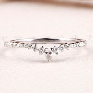 Custom Lab Grown Pear and Round Diamond Half Eternity Band | 14K White Gold Chevron Stacking Band | Matching Half Eternity Band for Her,Gift