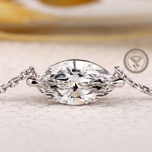 1.50CT Marquise Cut IGI Certified Lab Diamond Necklace, 14K Gold Solitaire Pendant, Dainty Gold Chain, Minimalist Jewelry, Anniversary Gifts
