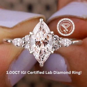 950 Platinum Marquise Cut Lab Grown Diamond Ring, Handmade IGI/GIA Certified Engagement Ring, Eco-Friendly Proposal Jewelry, Custom Jewelry