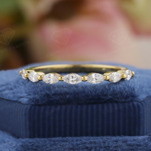 Marquise Diamond Band, Marquise Lab Grown Diamond Half Eternity Wedding Band, 14k gold band, Stackable Band, Matching Band, Lab Diamond Band