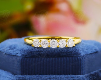 5 Stone Ring, Lab Diamond Anniversary Ring, 14K Gold Rings, Five Stone Diamond Promise Ring, Stacking Ring, Best Valentine Anniversary Gift