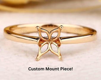 Custom Emerald Cut Ring Setting | 14K Gold Prong Semi Mount | Choose Your Own Stone | DIY Ring | Solitaire Engagement Diamond Setting | Gift