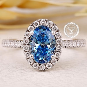 1.50CT Blue Color CVD Diamond Ring, Oval Lab Grown Diamond Ring, IGI Certified Diamond Ring, Blue Diamond Ring for Her, Engagement Ring,Gift