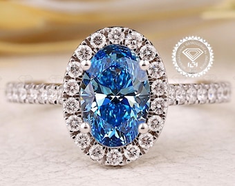 1.50CT Blue Color CVD Diamond Ring, Oval Lab Grown Diamond Ring, IGI Certified Diamond Ring, Blue Diamond Ring for Her, Engagement Ring,Gift