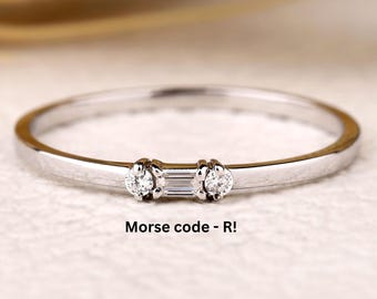 Made to Order “R” Morse Code Ring | Ethical Lab Diamond Band | Custom Initial Stacking Ring in Gold or Silver | Hidden Message Rings | Gifts