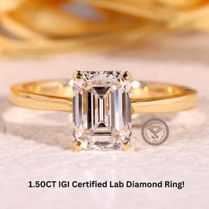 Emerald Cut Engagement Ring Emerald Lab Grown Diamond Solitaire Ring Emerald Cut Diamond Ring Wedding Ring for Women Best Anniversary Gifts