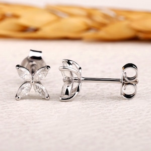 Minimal Earrings for Daughter, Real Lab Grown Diamond Earring, Marquise Delicate Earrings For Wife, Flower Design Screw Back Earrings, Gifts