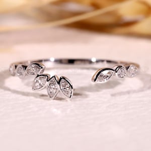 Custom Curved Diamond Wedding Ring Marquise & Round Bezel set Open Band, Open Spacer Stackable Matching Band For Women Open Spacer Ring