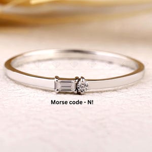 N-Letter Morse Code Custom Message Lab Diamond Band | Baguette & Round EF VVS Lab Diamond Ring | Minimalist Gold or Platinum Wedding Bands