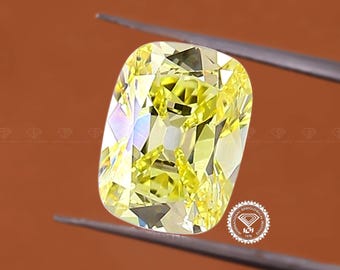 1.00CT Fancy Vivid Yellow Elongated Old Mine Cushion Lab Grown Diamond VVS IGI Certified, Custom Engagement Ring, Color Diamond for Her/Wife