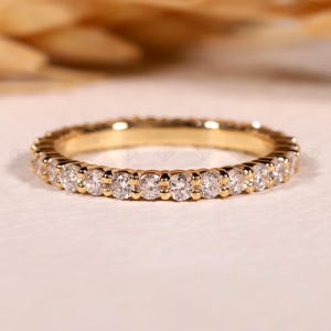 Lab Grown Diamond Wedding Band Matching Shared prong Engagement Ring Full eternity Stacking Anniversary Ring Round Diamond Marriage Band