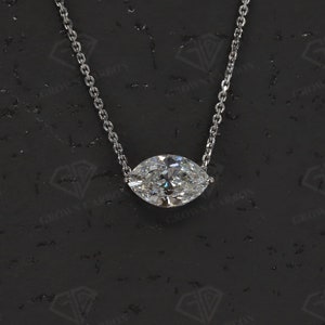 Marquise Lab Diamond Necklace, East West Set Marquise Solitaire Diamond Necklace, 18K White Gold Lab Grown Diamond Necklace | IGI Certified