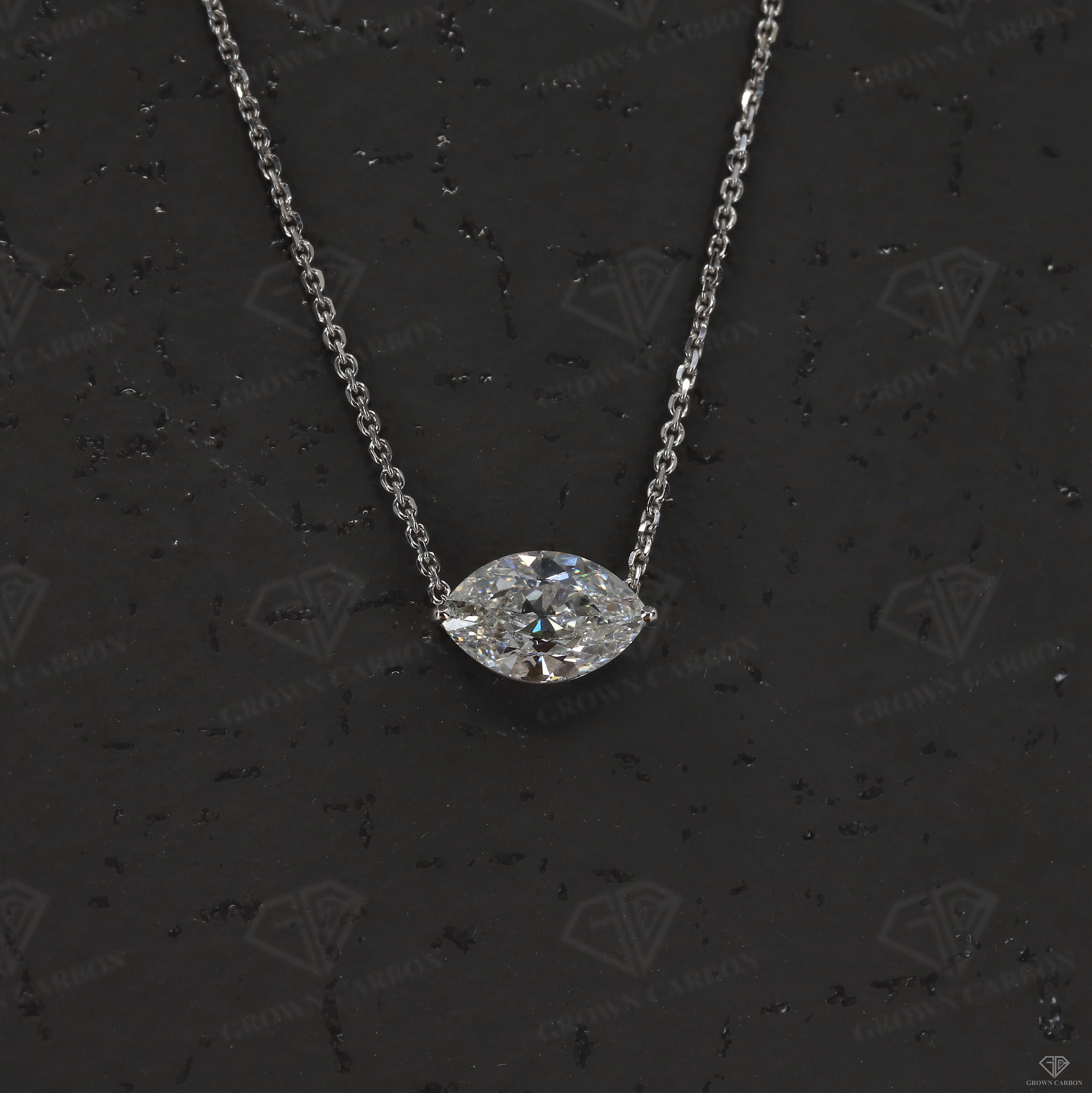Marquise Lab Diamond Necklace East West Set Marquise Solitaire
