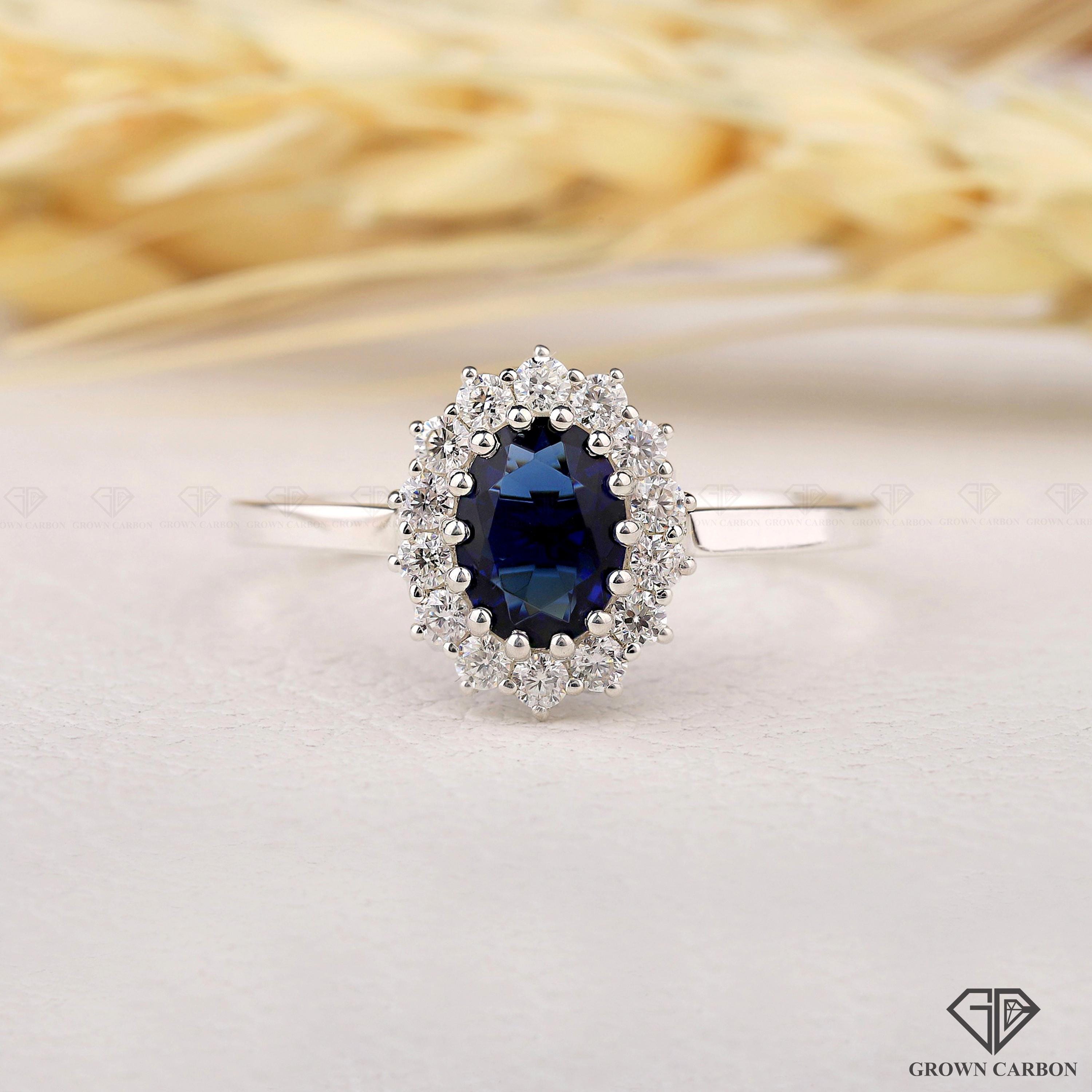 Princess Diana Ring, Oval Lab Created Sapphire 14k Solid Gold Engagement Ring For Women Blue Gemstone Ring September Birthstone Promise Ring