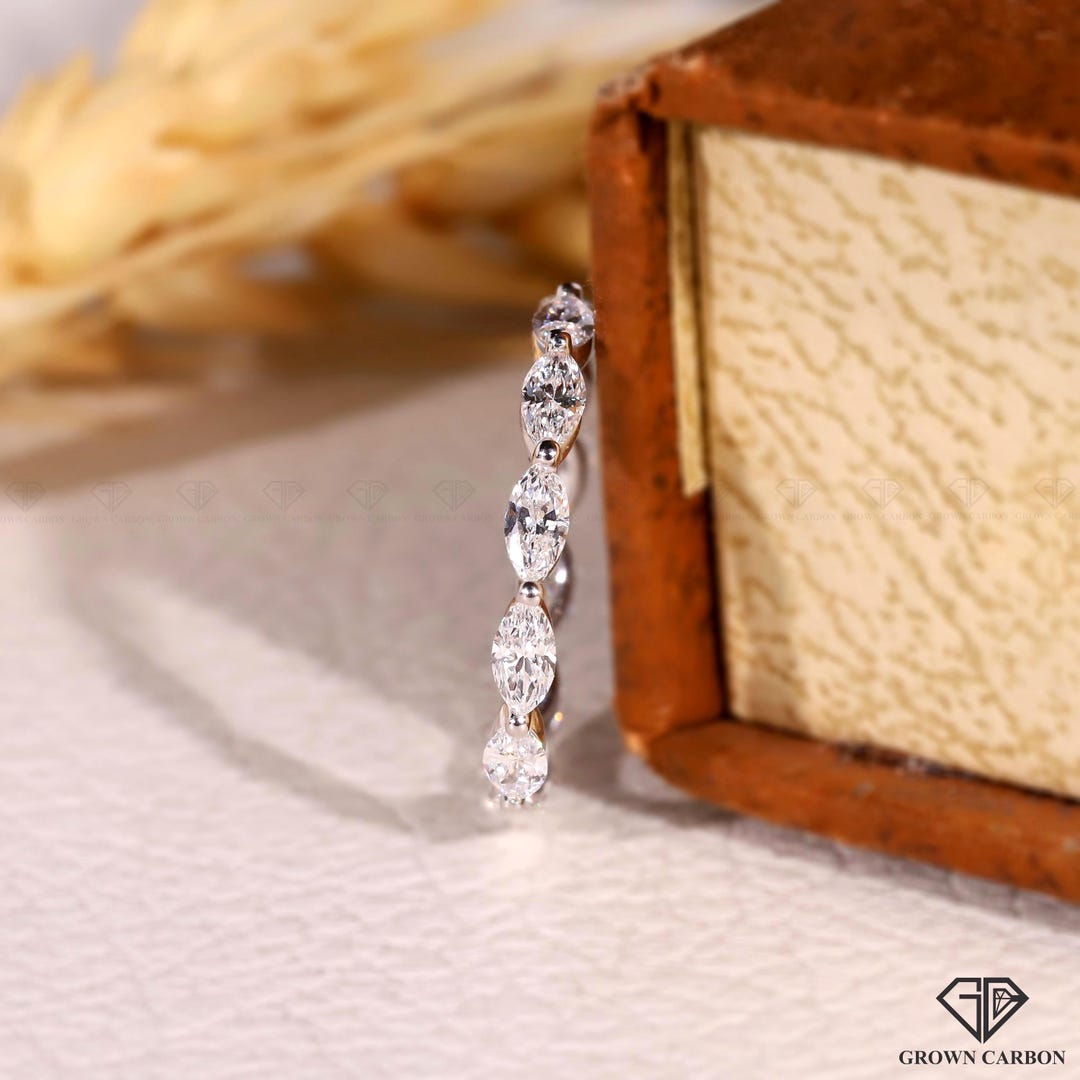 Full Eternity Marquise Cut Lab Diamond Band EF VS Gold Wedding Ring ...
