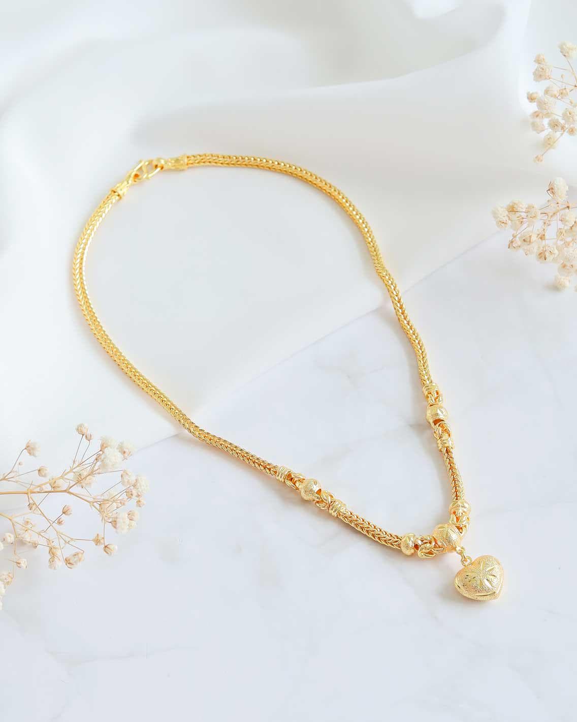 Thai Gold Necklace Jewelry Womens 24K Gold Plated Heart Charm Pendant