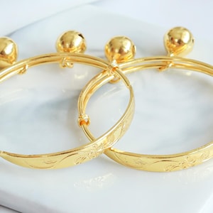 Baby Anklets Gold 24K Plated, Baby, Kids, Toddler, Infant, Christening, Shower, Birth, Gift, Thai, Thailand, Flower Design
