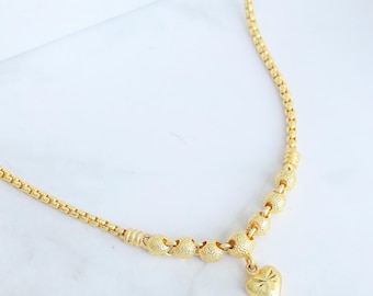 24K Gold Plated Thai Necklace, Heart Pendant, Asian Jewelry