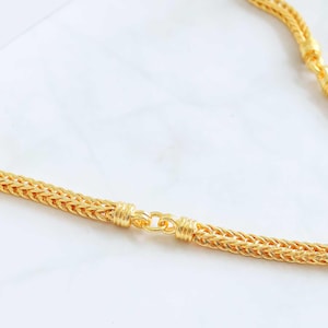 Gold Necklace, Jewelry, Mens, Womens, 24K Gold Plated, Foxtail 2 Link Chain, Thai