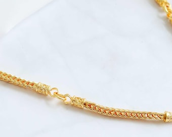 Collana in oro thailandese, Baht, gioielli, uomo, donna, placcata in oro 24 carati, catena a 2 maglie a coda di volpe