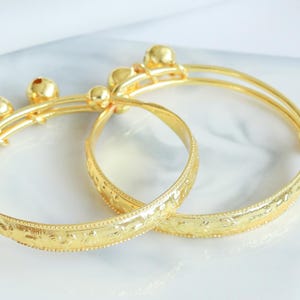 Baby Ankle Bracelets, Gold 24K Plated, Baby, Kids, Toddler, Infant, Christening, Shower, Birth, Gift, Thai, Thailand, 12 Gold Kings