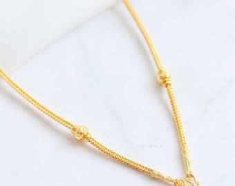 Collana in oro tailandese, gioielli, uomo, donna, placcata in oro 24K, catena a coda di volpe 2 perline