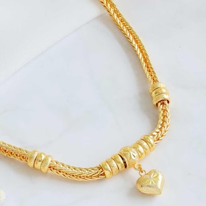 Womens Thai Gold Necklace, Jewelry, 24K Gold Plated, Heart, Charm, Pendant