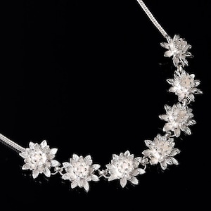 Sterling Silver Thai Necklace 925 Jewelry Flower Charm Pendant Thailand Heritage