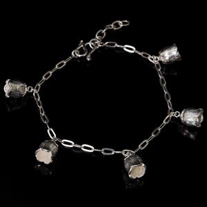 Real 925 Sterling Silver Bracelet Thai Jewelry Chain Bell Flower Charm Pendant Thailand