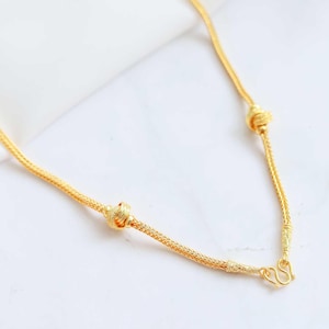 Thai Gold Necklace, Jewelry, Pendant, Womens, 24K Gold Plated, Double Twist Ring, Foxtail Chain