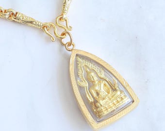 24K Gold Plated Thai Buddha Amulet Necklace - Protection Jewelry