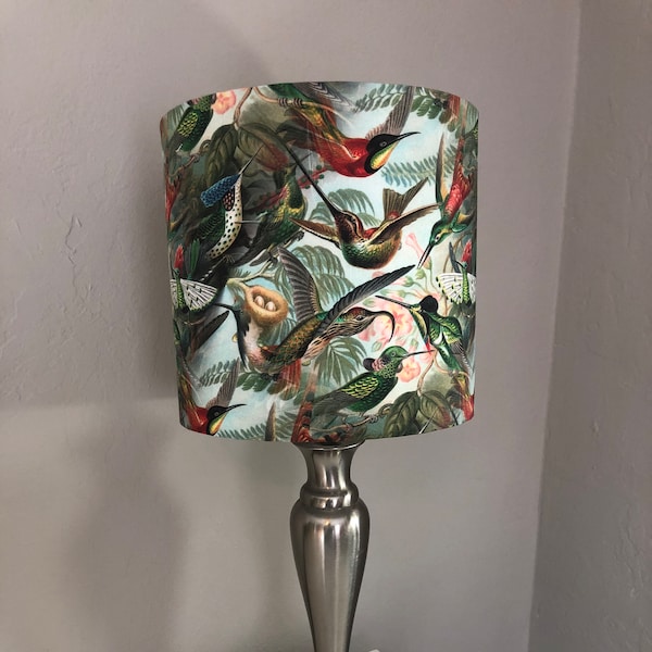 Hummingbird Dance: Bird lampshade, tropical decor, on trend design, lampshade for table lamp, pendant shade, lampshade for ceiling