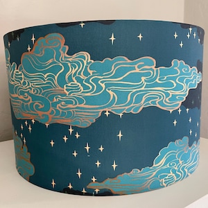 Blue Night Sky Lampshade: Handmade Cloud Drum Shade image 3