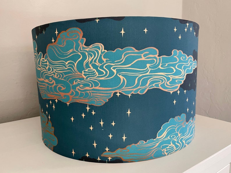 Blue Night Sky Lampshade: Handmade Cloud Drum Shade image 3