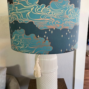 Blue Night Sky Lampshade: Handmade Cloud Drum Shade image 5