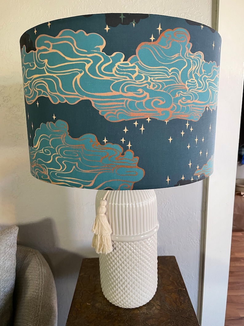 Blue Night Sky Lampshade: Handmade Cloud Drum Shade image 5