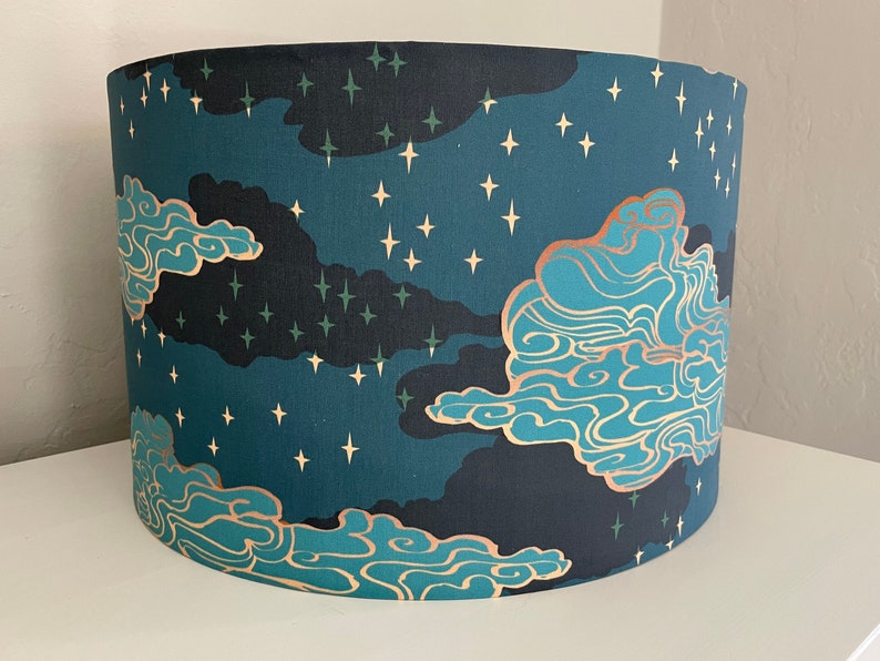 Blue Night Sky Lampshade: Handmade Cloud Drum Shade image 4